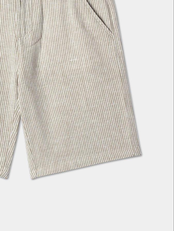 R&B Olive Regular Fit Mid-Rise Striped Boys Shorts