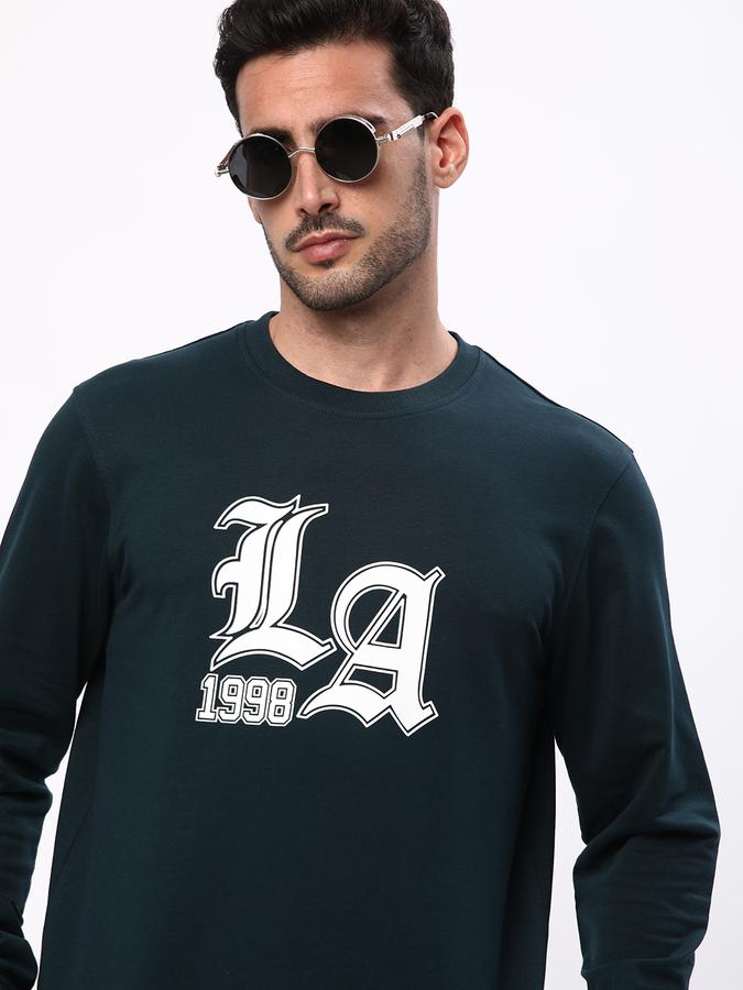 Men Cotton Regular Fit Crew Neck Graphic Print Sweatshirt