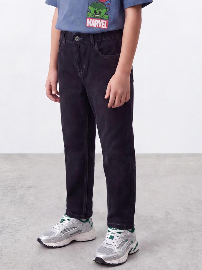 R&B Boys Black Solid Regular Fit Stretchable Jeans