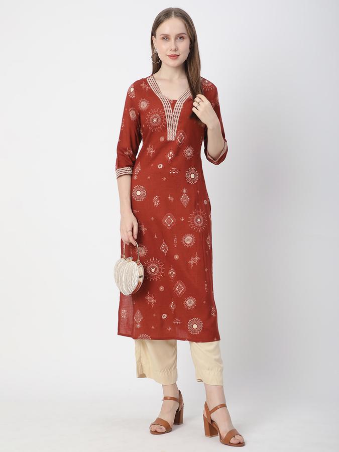 Women Rayon Regular Fit V Neck Printed Kurta