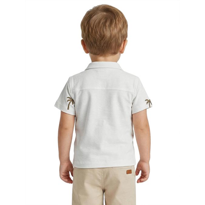 R&B Beige Printed Boys Cuban Collar Short Sleeves Shirt 
