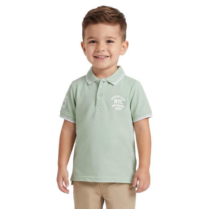 R&B Boy Green Cotton Printed Polo Collar T-Shirt