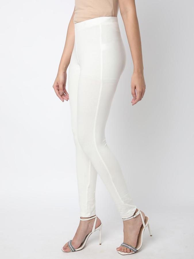 R&B Women Ivory Solid Leggings