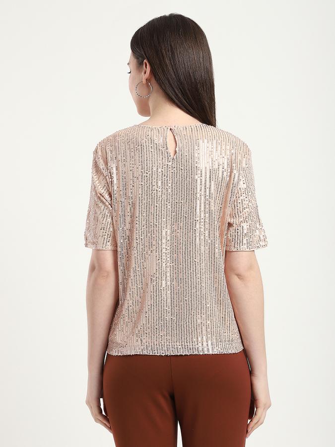 R&B Women Beige Sequin Top