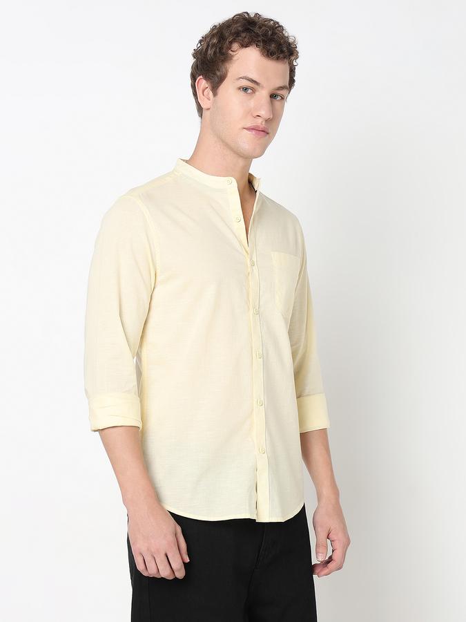 MANDRIN COLLAR FULL SLEEVE - SLUB SHIRT SOLID SINGLE POCKET image number 3