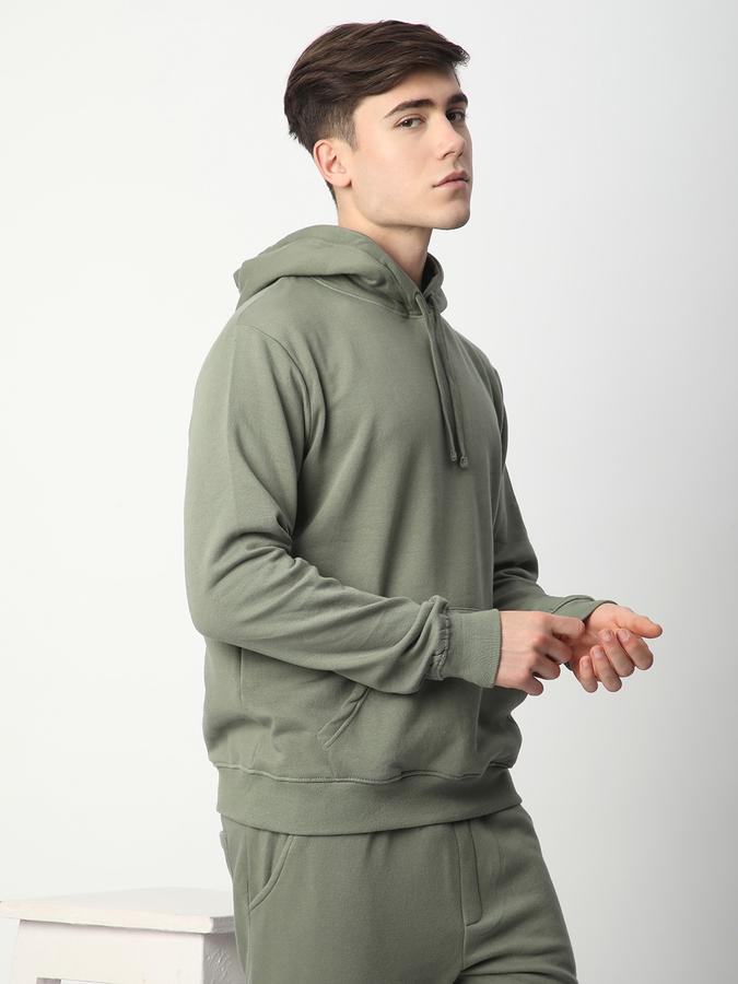 Men Fleece Regular Fit Hooded Solid Sweatshirt