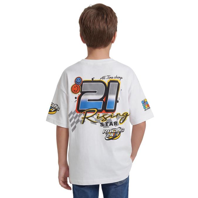 R&B Boy White Cotton Printed Round Neck T-Shirt