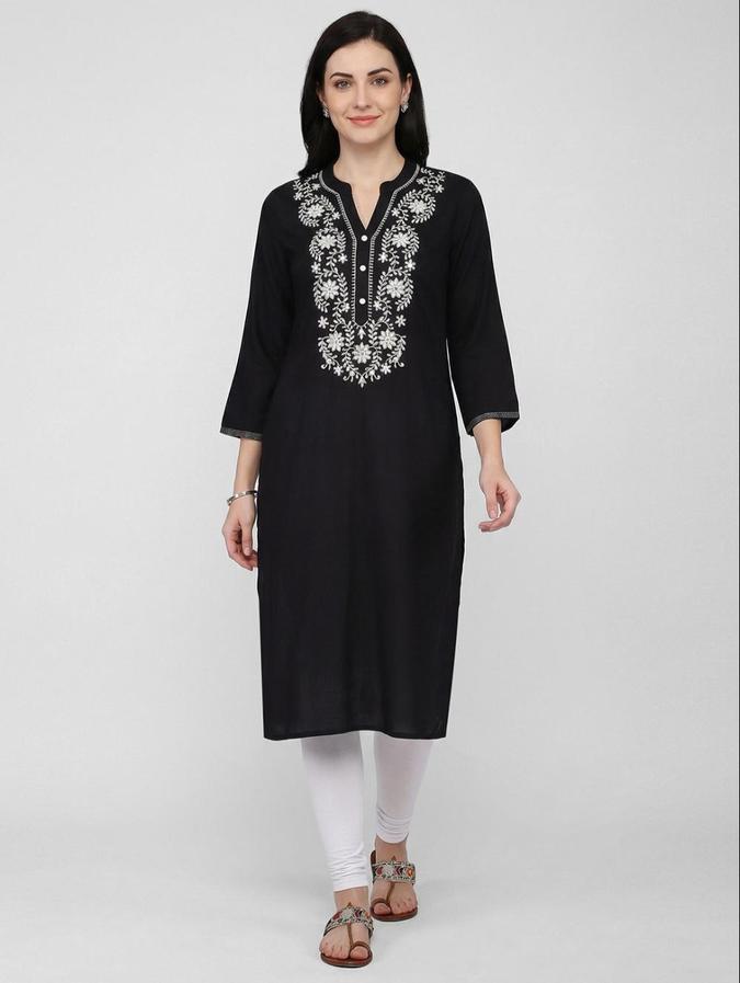 R&B Black Ethnic Motifs Women Three-Quarter Sleeves Kurta