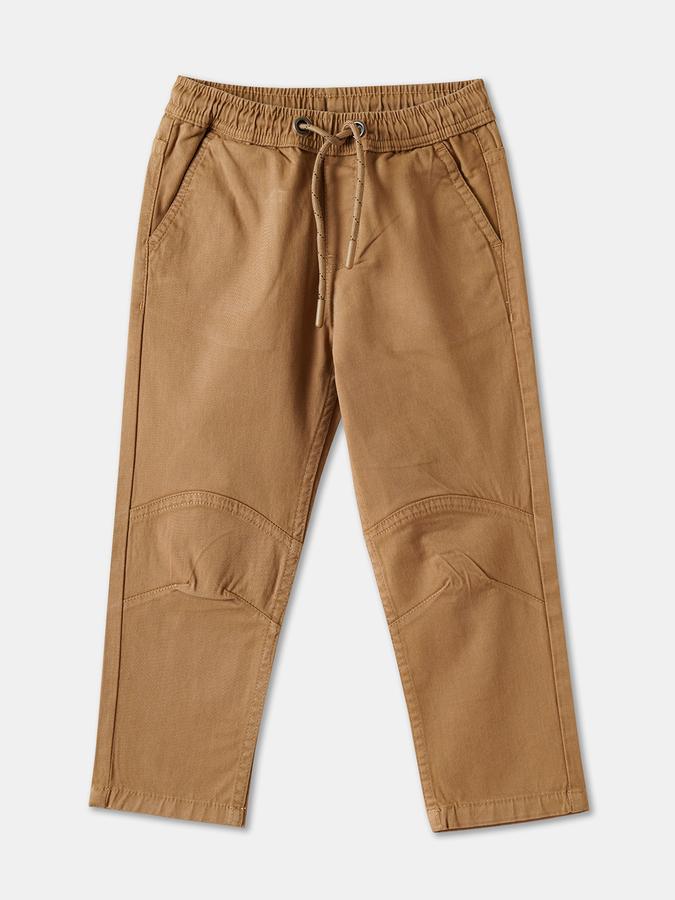 Boys Twill Regular Fit Drawstring Waist Clean Hem Trousers