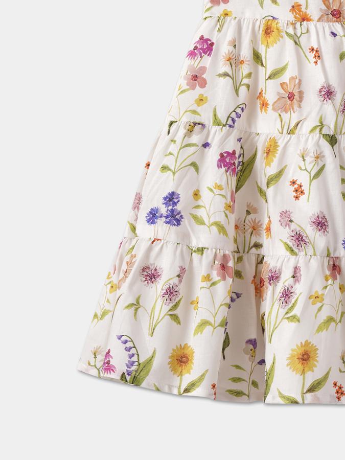 Girls Floral Print Short Sleeve Round Neck Regular Dress