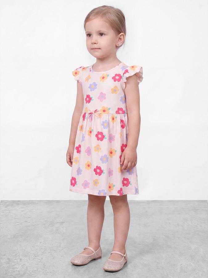 R&B Girls Cream Flutter Sleeves Floral Print Knee Length Dress
