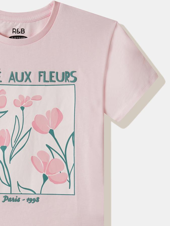 Girls Cotton Regular Fit Crew Neck Graphic T-shirt