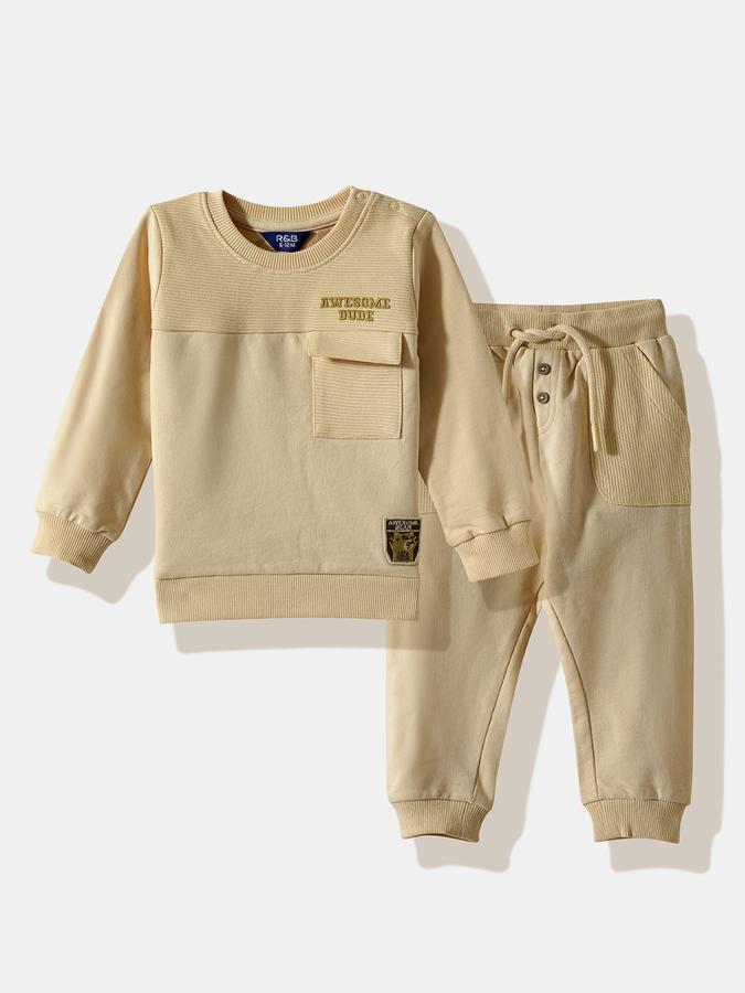 Boys Cotton Embroidered Sweatshirt And Drawstring Joggers Set