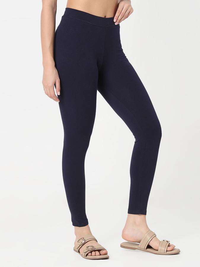 Women Cotton Lycra Elasticated Waist Full Length Solid Leggings