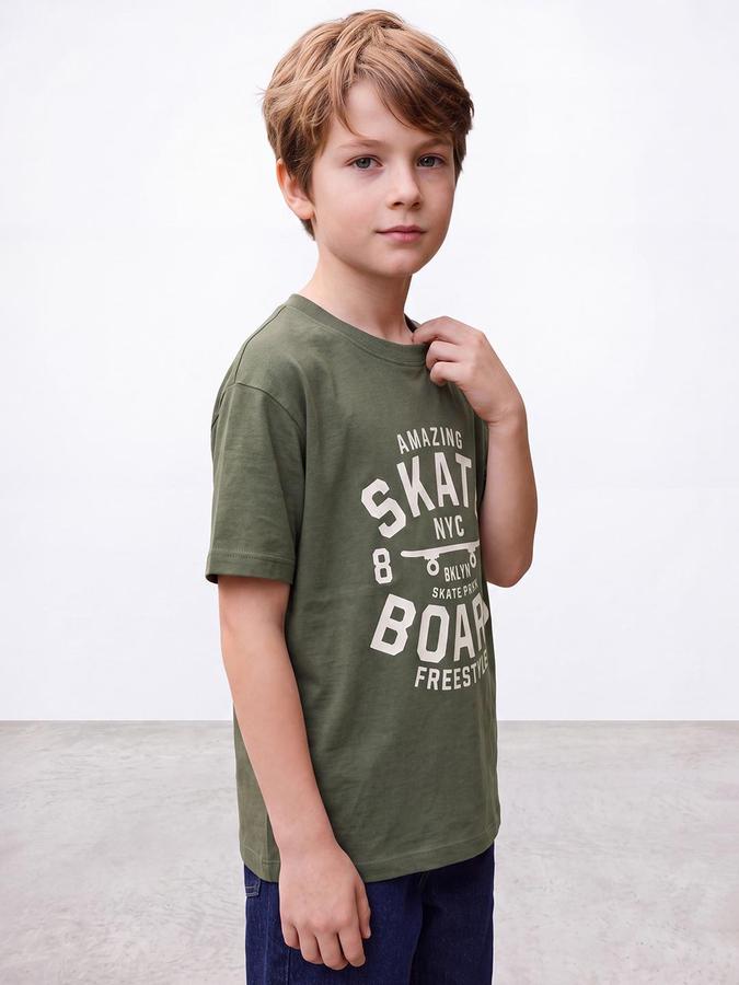 R&B Boys Olive Short Sleeve Round Neck Typography Print T-Shirt