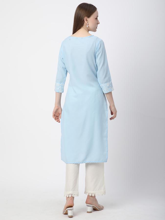 Women Rayon Regular Fit Round Neck Embroidered Kurta