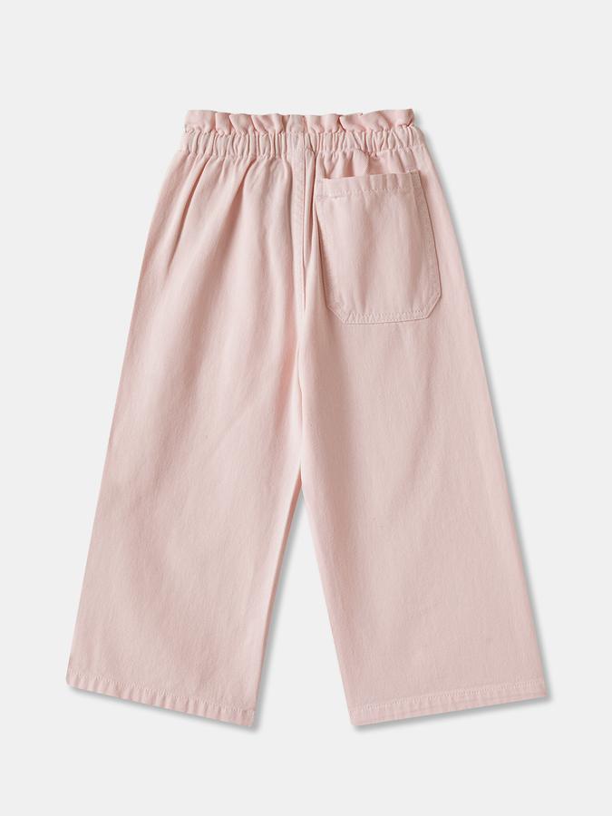 Girls Cotton Wide Leg Drawstring Waist Solid Pants