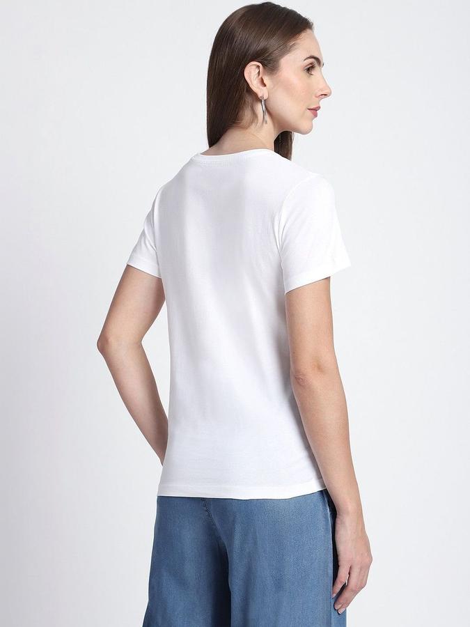 R&B Womens White Floral Print Round Neck Short Sleeves T-shirt