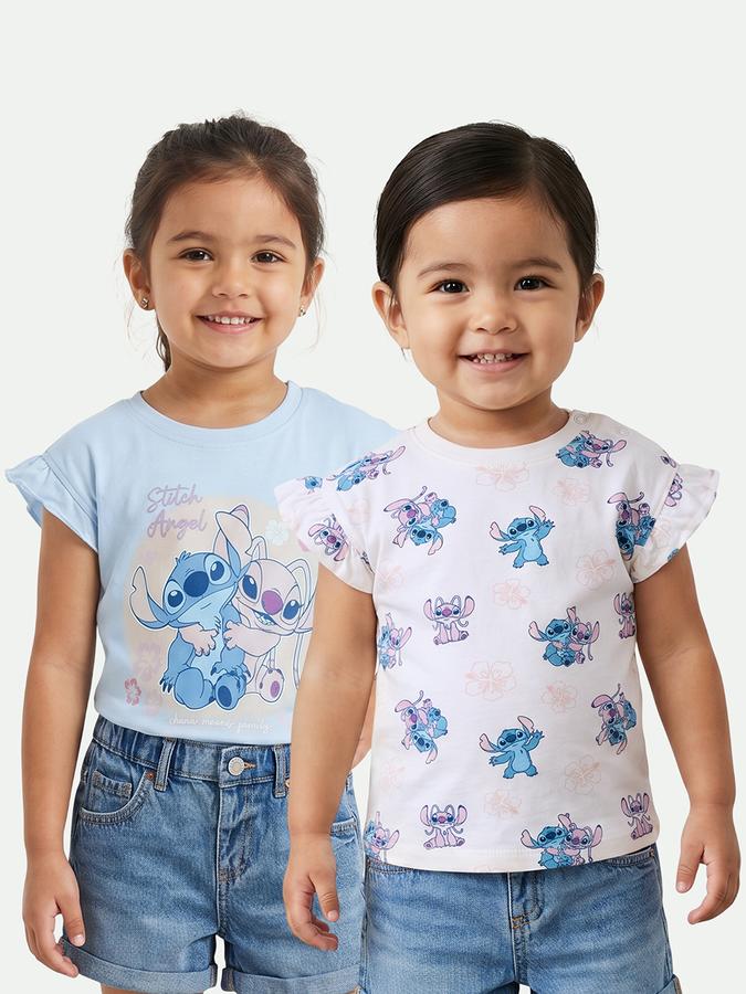 R&B Girls Multicolor Regular Fit Lilo &amp; Stitch Printed Short Sleeve T-shirt