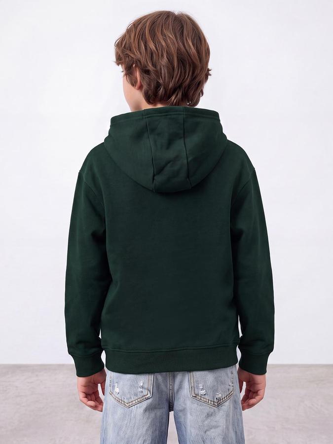 R&B Boys Green City Graphics Hooded Long Sleeves Regular Fit Sweatshirt