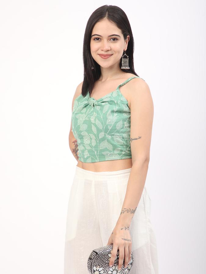 Women Cotton Fitted Tie Neck Printed Ethnic Top