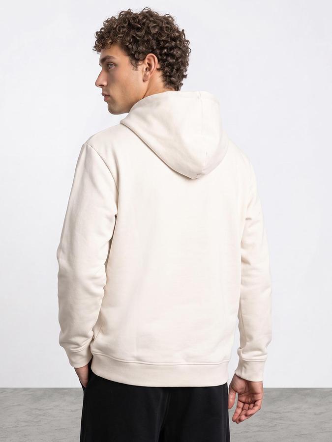 R&B Men Ivory Solid Hooded Long Sleeves Sweatshirt