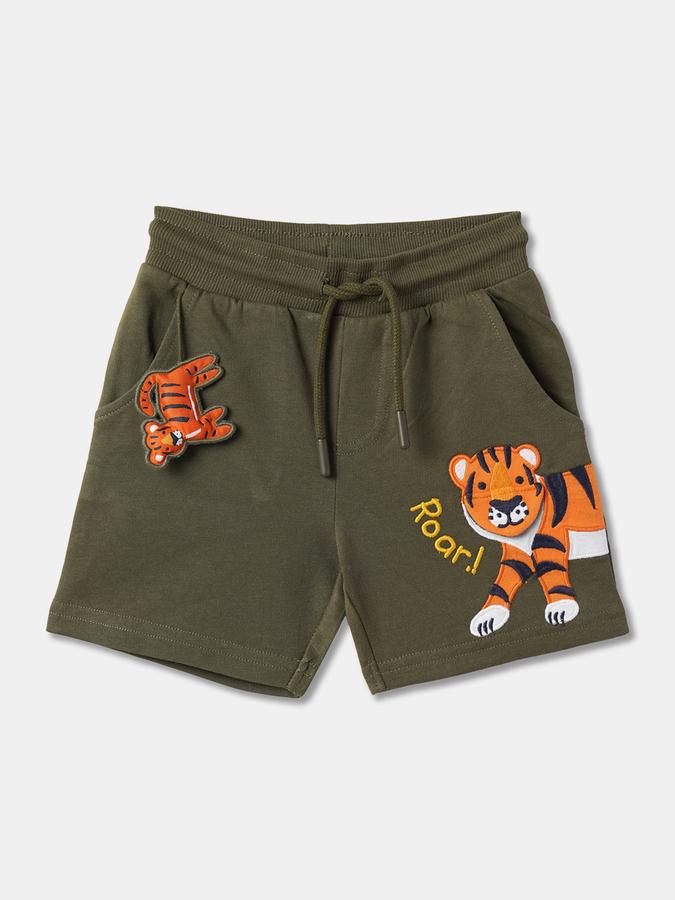 Boys Flat-Front Regular Fit Shorts with Applique image number 0
