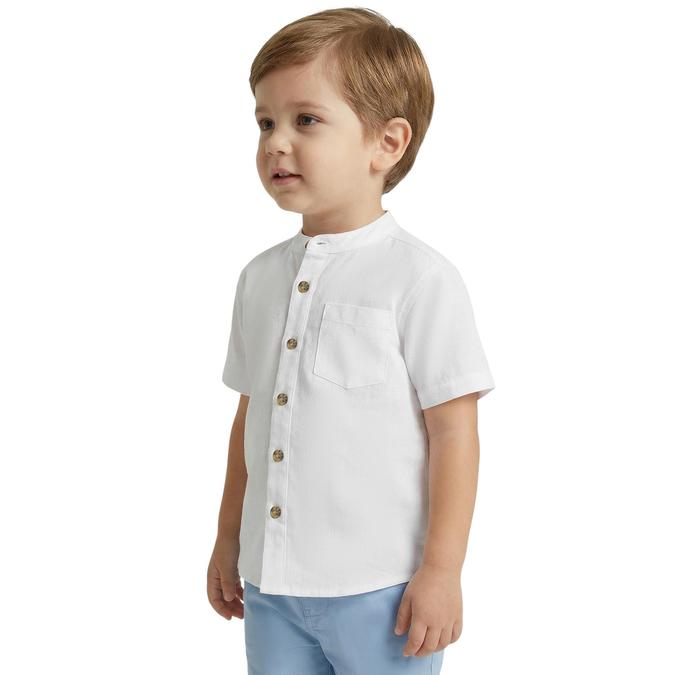 R&B White Solid Boys Mandarin Collar Short Sleeves Shirt 