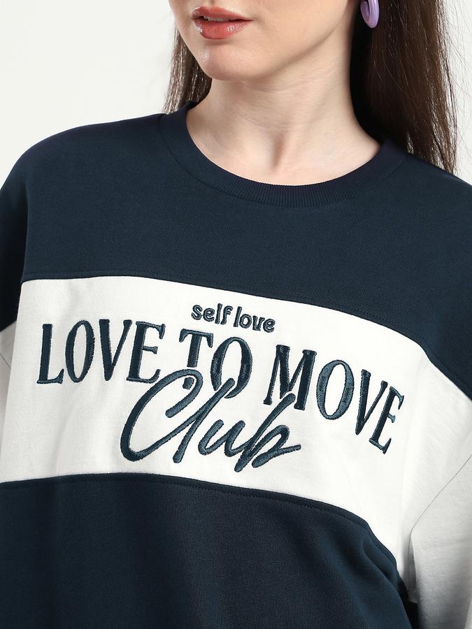 Women Cotton Relaxed Fit Round Neck Color Block Sweatshirt