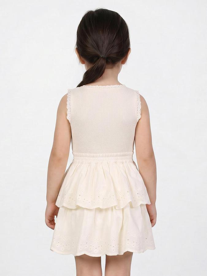 R&B Beige Cotton Textured Girls Dresses