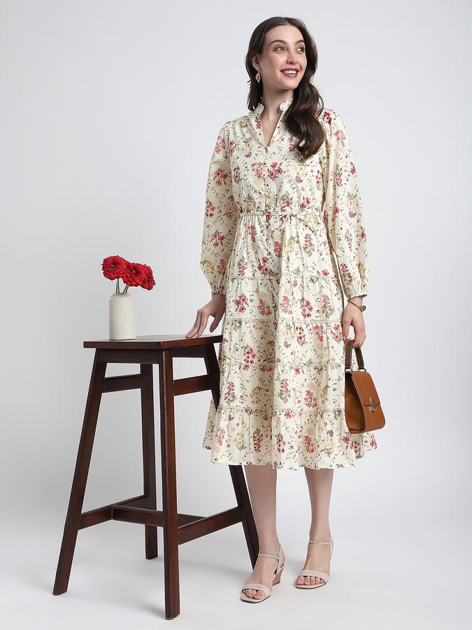 Women Cotton A-Line Midi Floral Dress