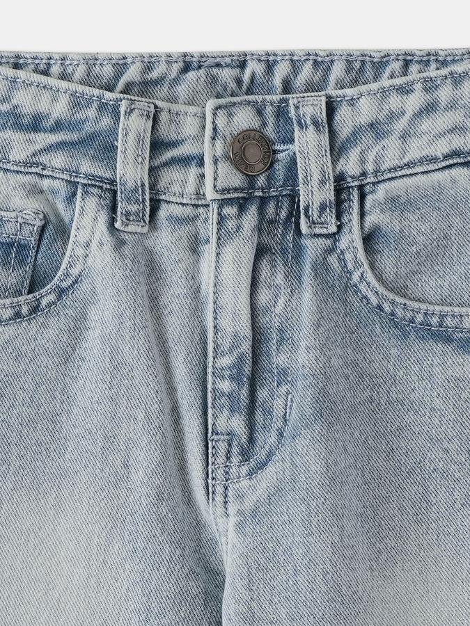 Boys Denim Relaxed Fit Button Waist Acid Wash Jeans