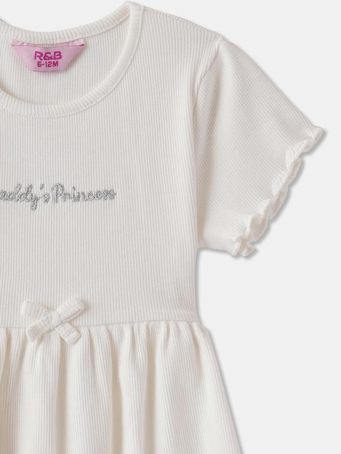 Girls Solid Ruffled Short Sleeve Round Neck A-Line Dress