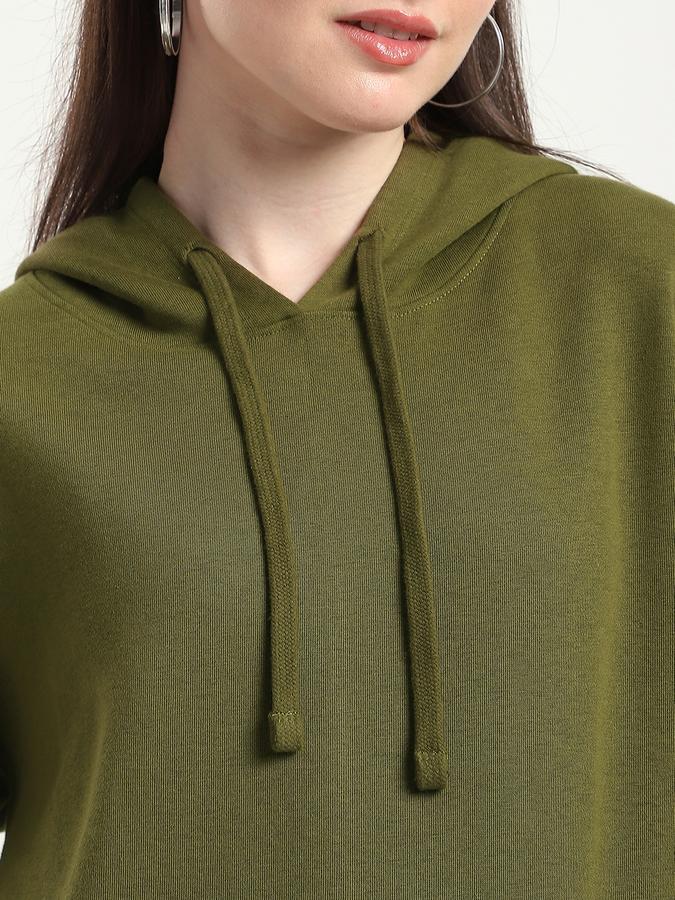 Women Cotton Blend Relaxed Fit Hooded Solid Sweatshirt