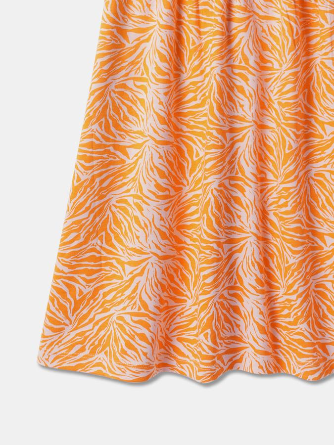 Girls Abstract Print Short Sleeves Round Neck Knee Length Dress