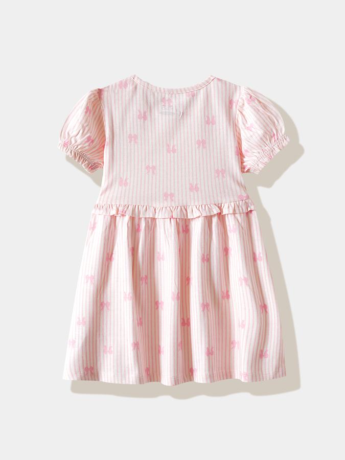 Girls Cotton A-Line Round Neck Ruffled Dress