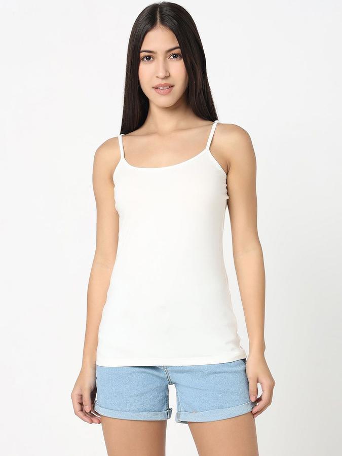 R&B Women Ivory Solid Shoulder Straps Camisole