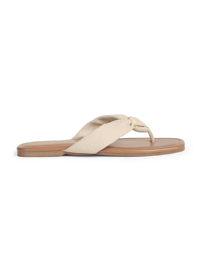 R&B Nude Women PU Solid Flat Sandals 