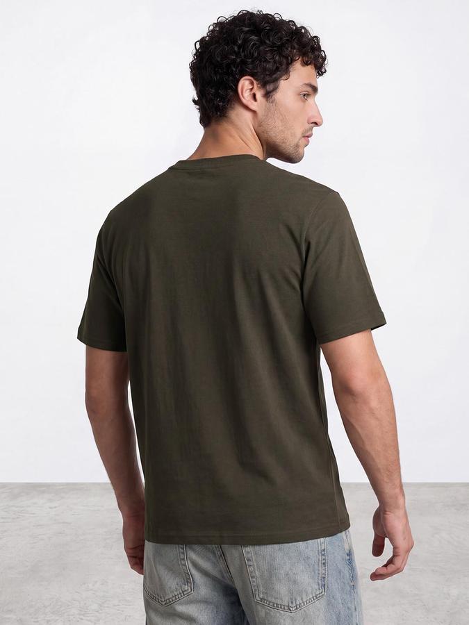 R&B Men Olive Short Sleeve Round Neck Typography Print T-Shirt