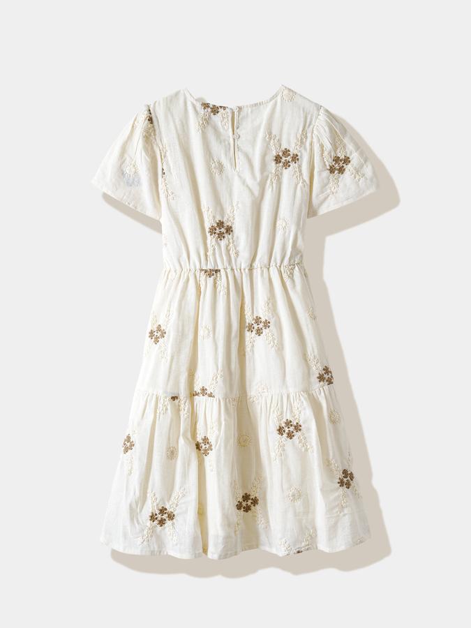 Girls Cotton Blend Regular Fit Round Neck Tiered Dress