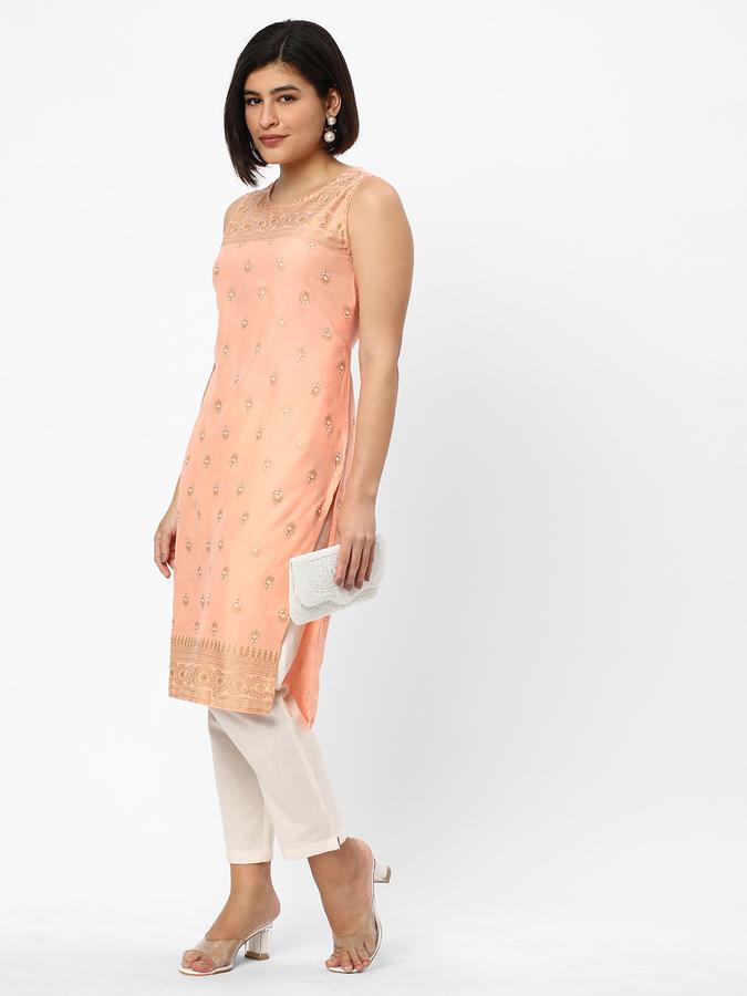 R&B Women's Printed Rayon Straight Kurta Sleeveless image number 1