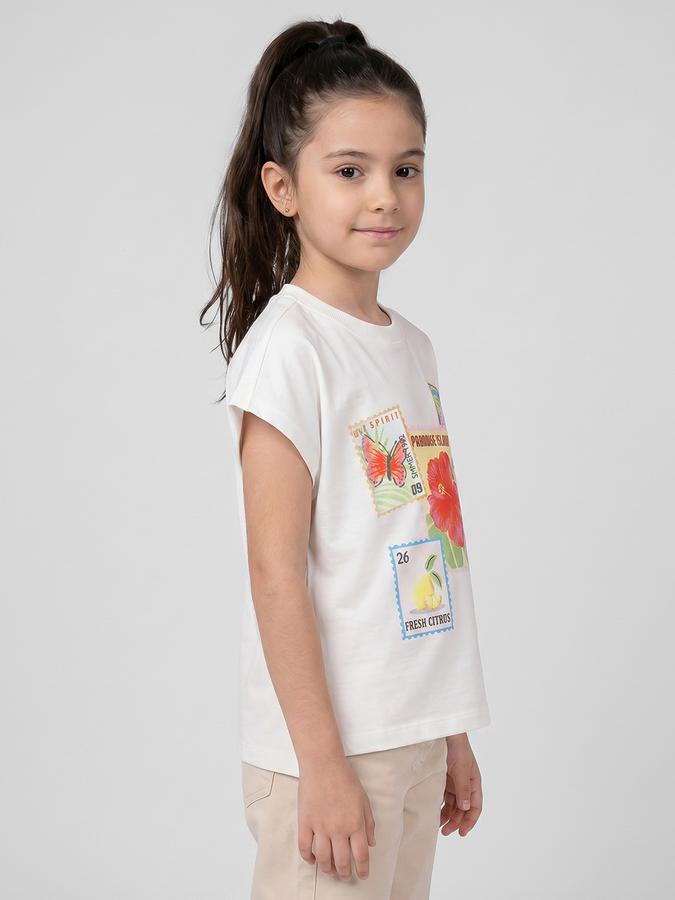 R&B White Graphic Print Girls Round Neck Regular Fit Short Sleeves T-Shirt 