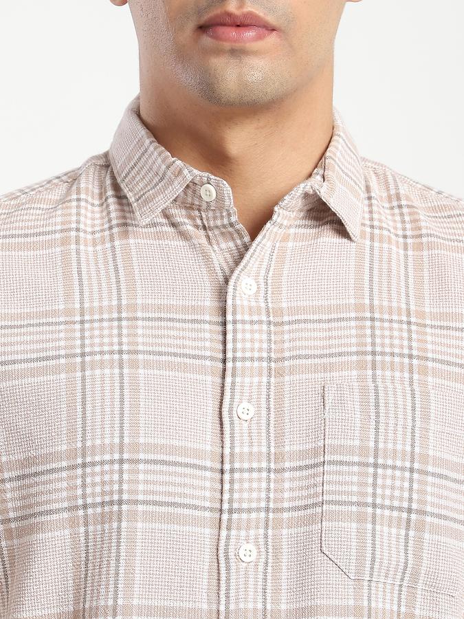 R&B Men's Beige Checked Shirt
