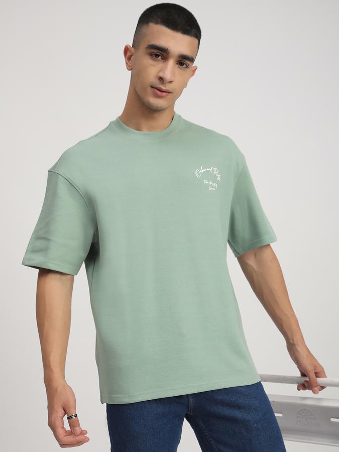 Men Cotton Oversized Fit Crew Neck Typographic T-shirt