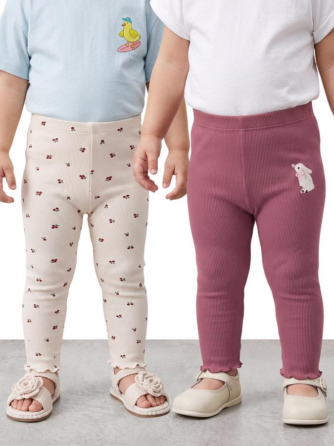 R&B Girls Multi Cherry Graphics Elasticated waist Pack of 2 Leggings