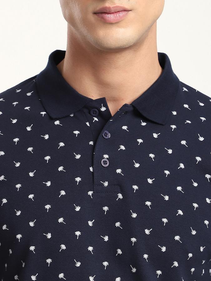 Men Cotton Slim Fit Polo Neck Graphic T-shirt