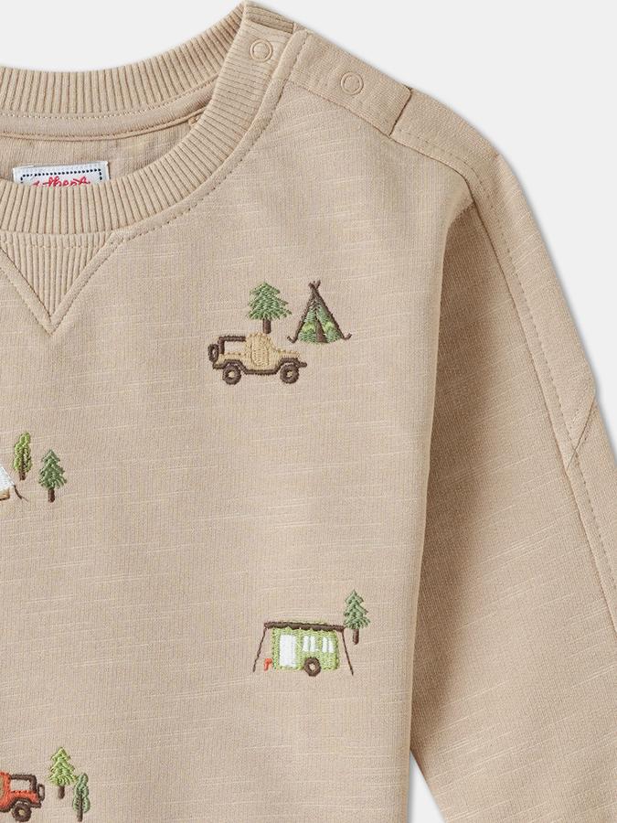 Boys Cotton Relaxed Fit Crew Neck Embroidered Sweatshirt