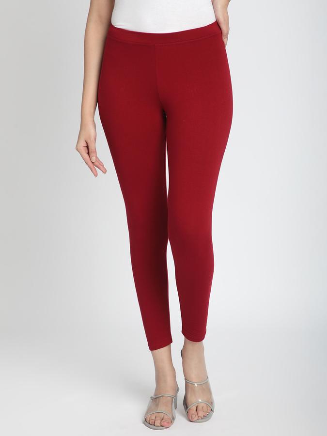 Women Cotton Lycra Elasticated Waist Full Length Solid Leggings