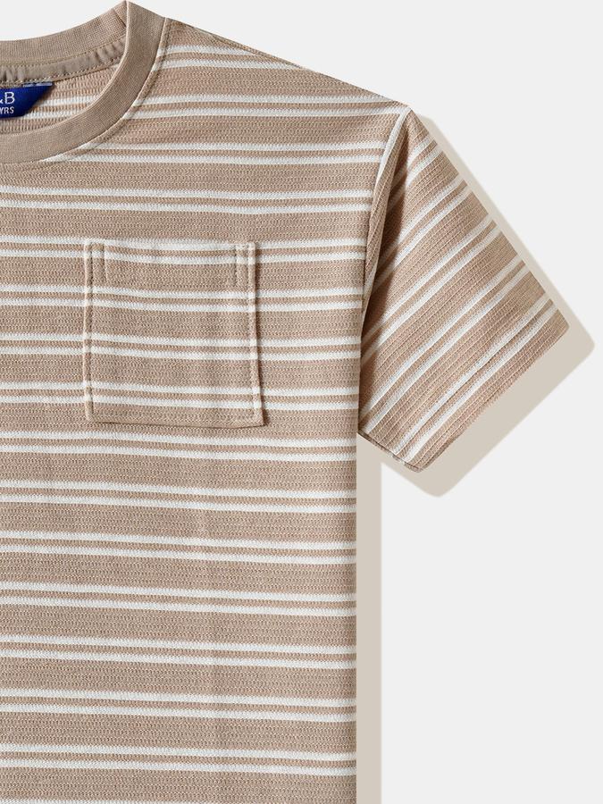 Boys Polyester Regular Fit Crew Neck Striped T-shirt