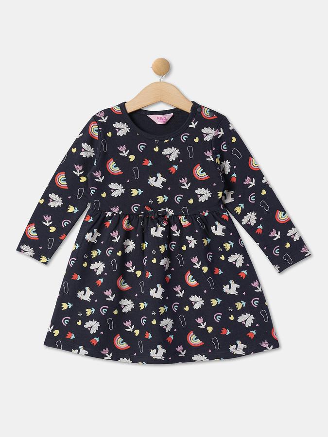 Girls Cotton A-Line Round Neck Printed Dress